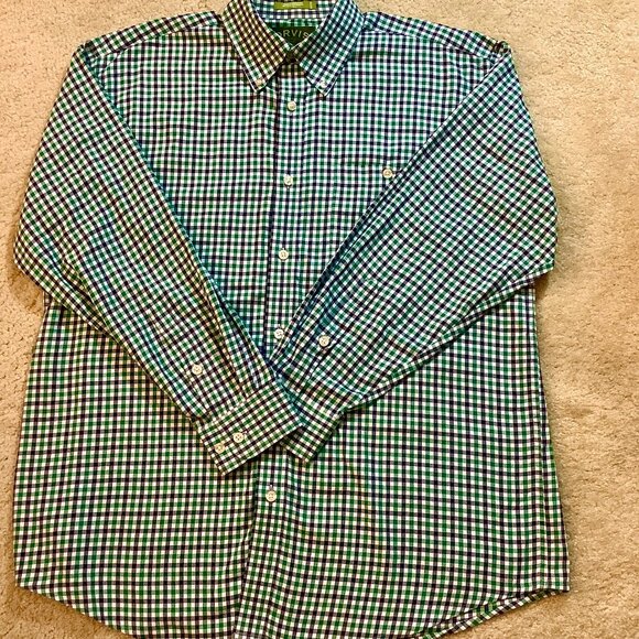 Orvis Green/Black/White Check Long Sleeve Button Shirt Cotton - Picture 1 of 5